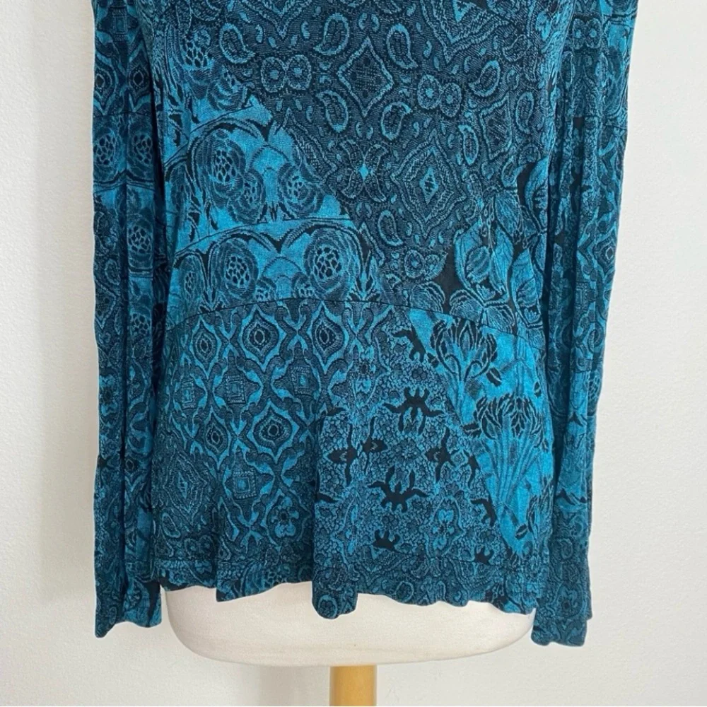 Coldwater Creek Jewel Teal Jacquard Textured Cowl Neck Stretch Top Size Medium